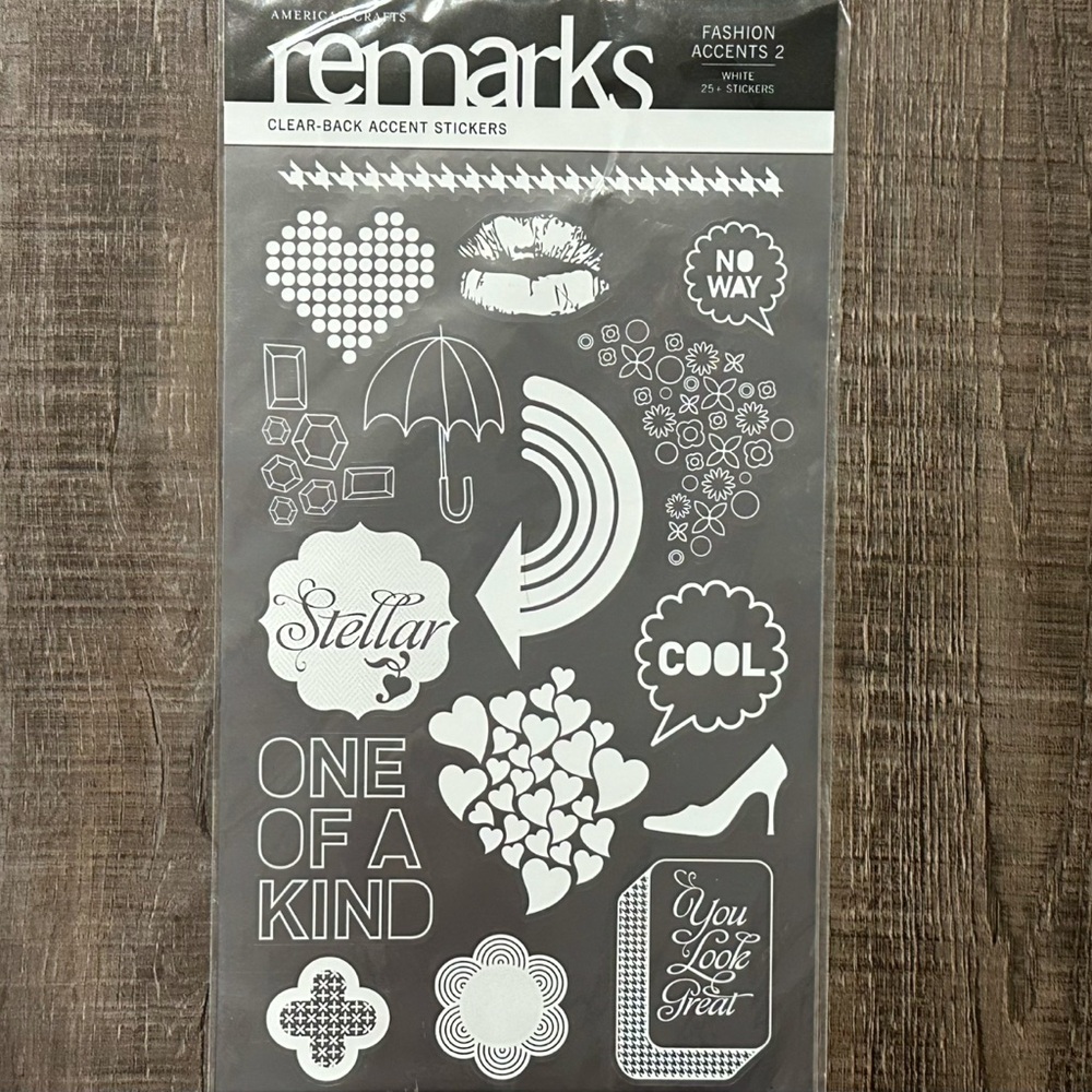 💞 New Remarks White & Clear Scrapbooking Accent Stickers